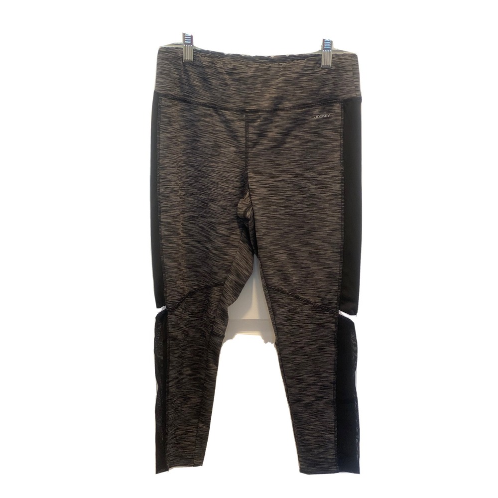Jockey Yoga Medium Leggings Pants Sheer Side Panels Black & Gray